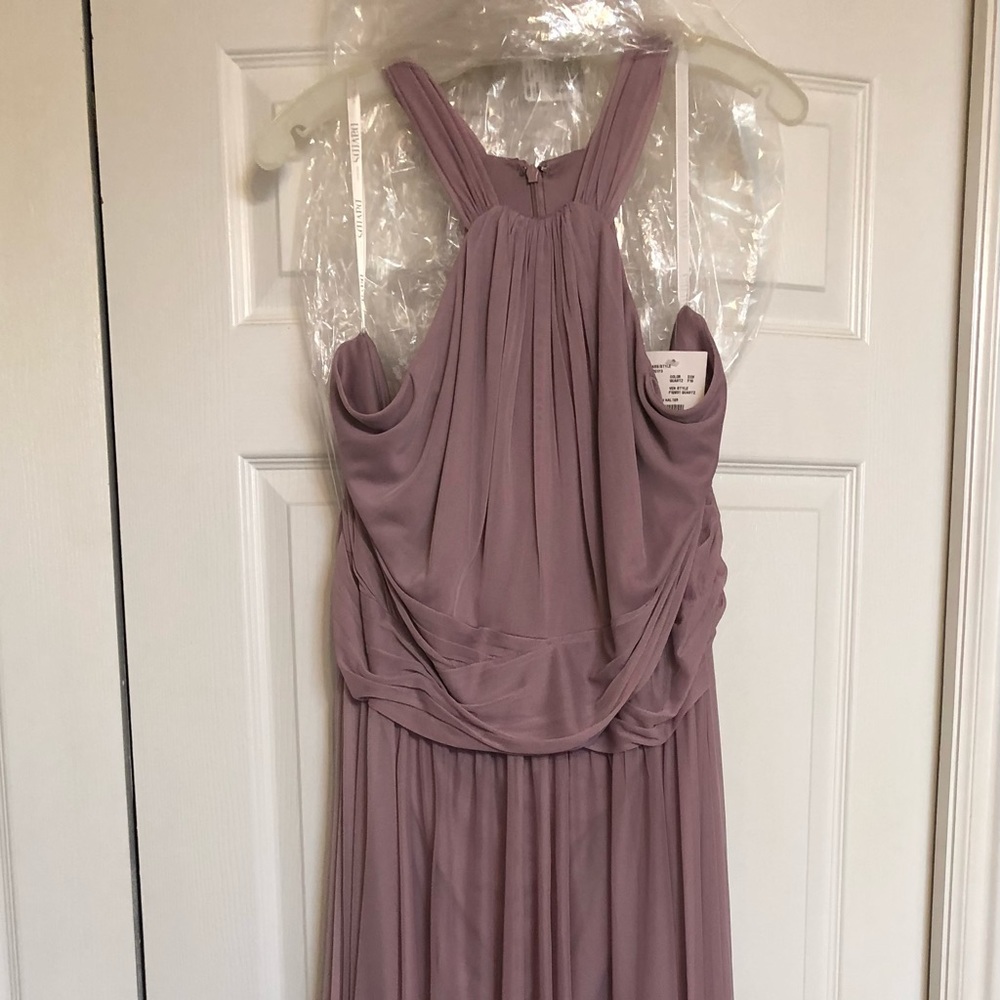 David's Bridal Mauve Lavender Chiffon Halter Bridesmaid Dress